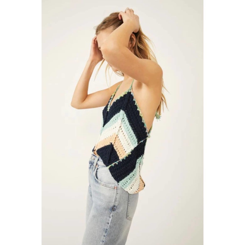 Free People Crochet Chevron Swim Up Tank Top In Summer Breeze XS - Picture 3 of 14